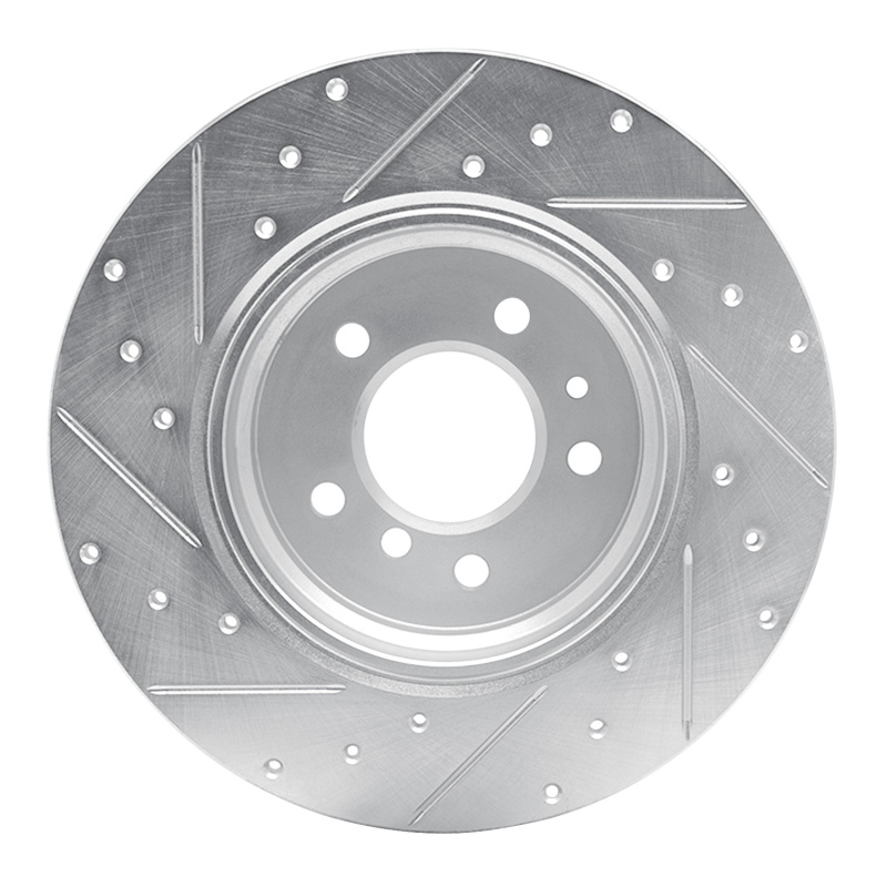 BMW 850I Brake Rotor (1) - Rear Right - R1 Concepts - Drilled & Slotted - Silver - `91-`01